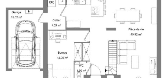 Plan de maison Surface terrain 123 m2 - 8 pièces - 5  chambres -  avec garage 