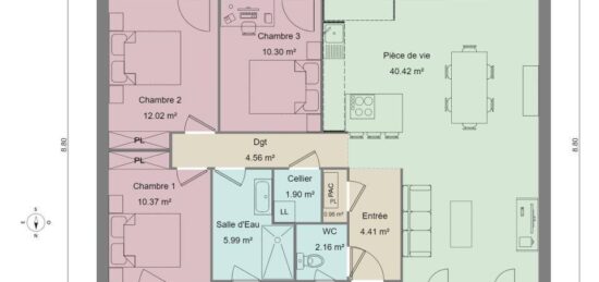 Plan de maison Surface terrain 93 m2 - 5 pièces - 3  chambres -  sans garage 